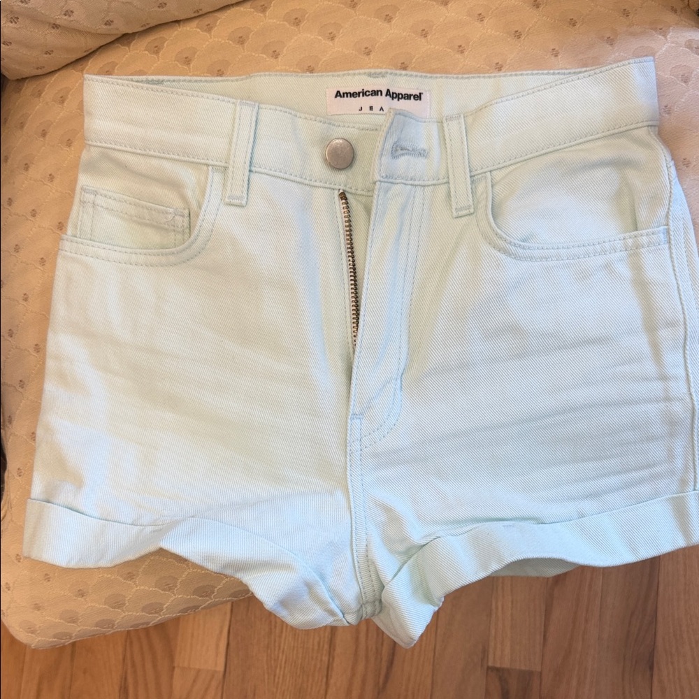 American Apparel Women's Pastel Blue High Waist Shorts